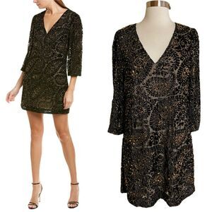 ALICE + OLIVIA Cocktail Gold Dress Riska Embellished Burnout Shift Mini 6 NWT